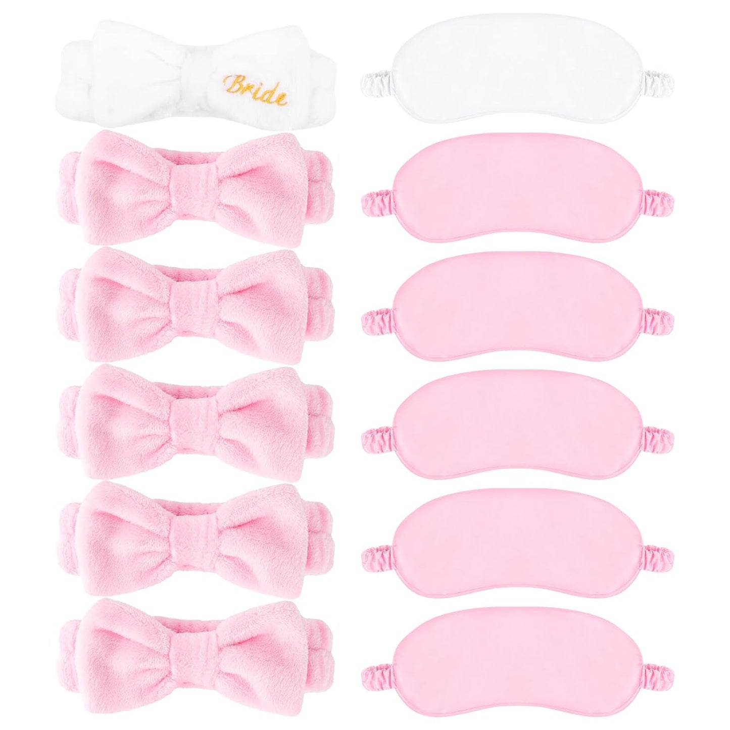Wecoe 12pcs/set Bow Spa Headbands & Eye Masks - Bachelorette Party Favors, Bridal Shower & Bridesmaid Proposal Gifts(White, Pink)