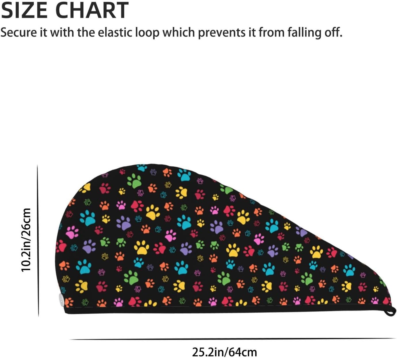 Colorful Paw Pattern Hair Towel Wrap Microfiber Fast Drying Hair Turban with Buttons for Women Drying Curly, Long & Thick Hair