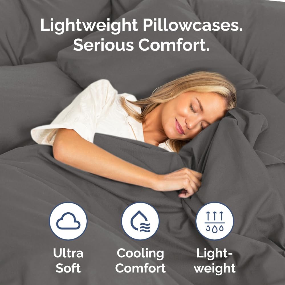 King Pillow Cases Set of 4 - Ultra Soft Hotel Quality Pillowcase Covers - Comfy, Cozy & Wrinkle Free - Shrinkage, Stain and Fade Resistant - Machine Washable Pillow Protectors - 4 Piece Set - Charcoal