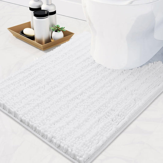 Arotive Luxury Chenille Toilet Rugs U-Shaped, Extra Soft Thick Absorbent Bathroom Mat, Non-Slip Shaggy Plush Contour Rugs, Machine Wash Dry Bath Mat for Toilet Base, 24x20, White