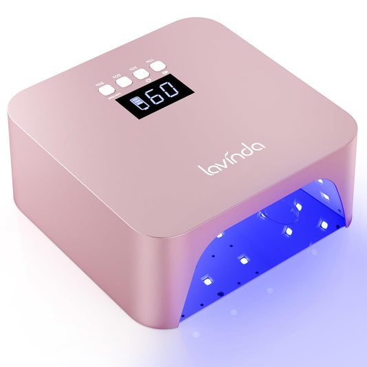 Lavinda 48W UV Nail Lamp, Rechargeable Cordless UV Light for Gel Nails LED Nail Dryer with Auto Sensor, 4 Timer Settings & LCD Display, Fast Curing Light All Gel Polish for Home&Salon (Rose Gold X7)