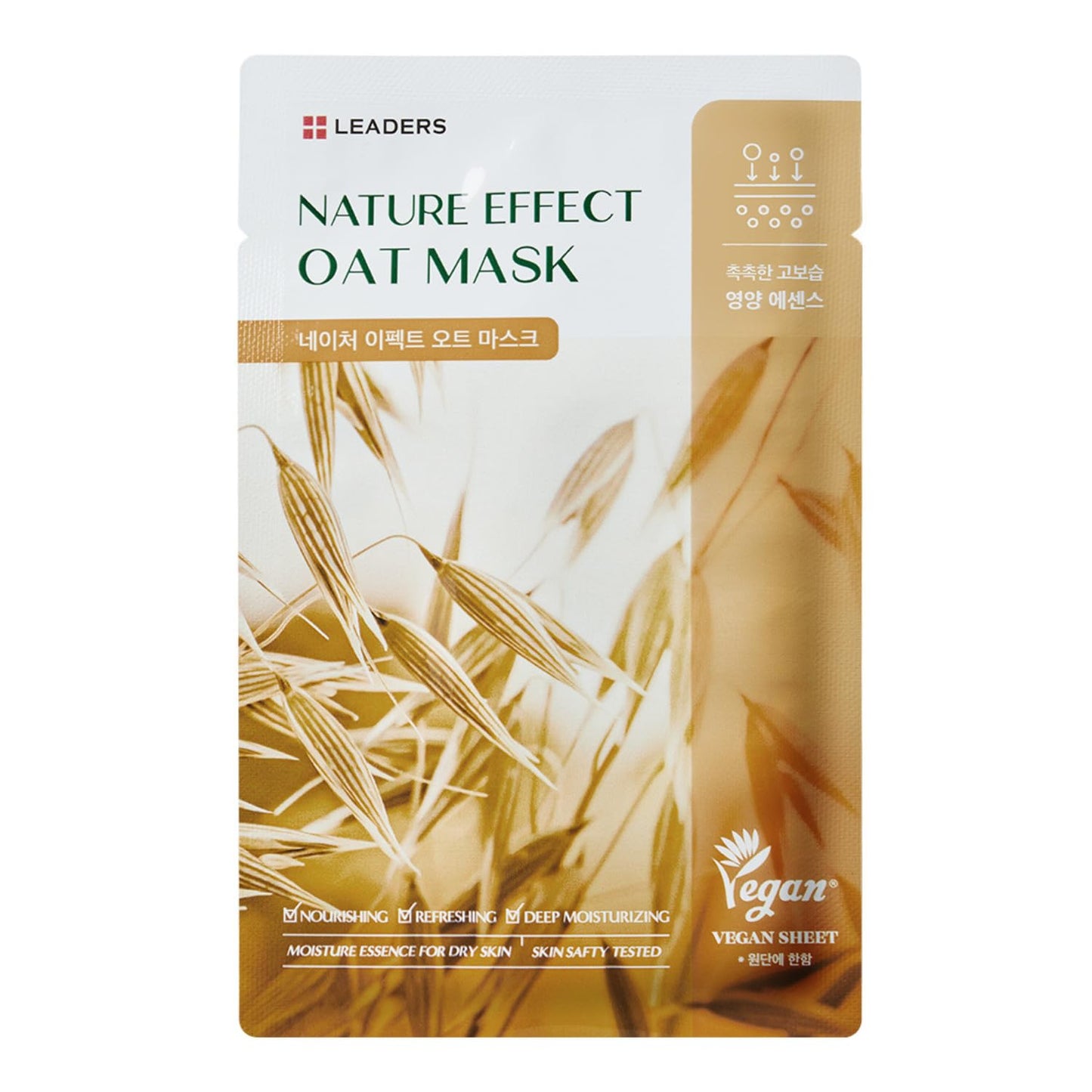 LEADERS Nature Effect Oat Mask - Hydrating & Soothing Face Mask for Dry, Irritated Skin | Nourishes, Soothes, Dryness with Oat Extract | Serum Content, Vegan Certified - 10 Sheets