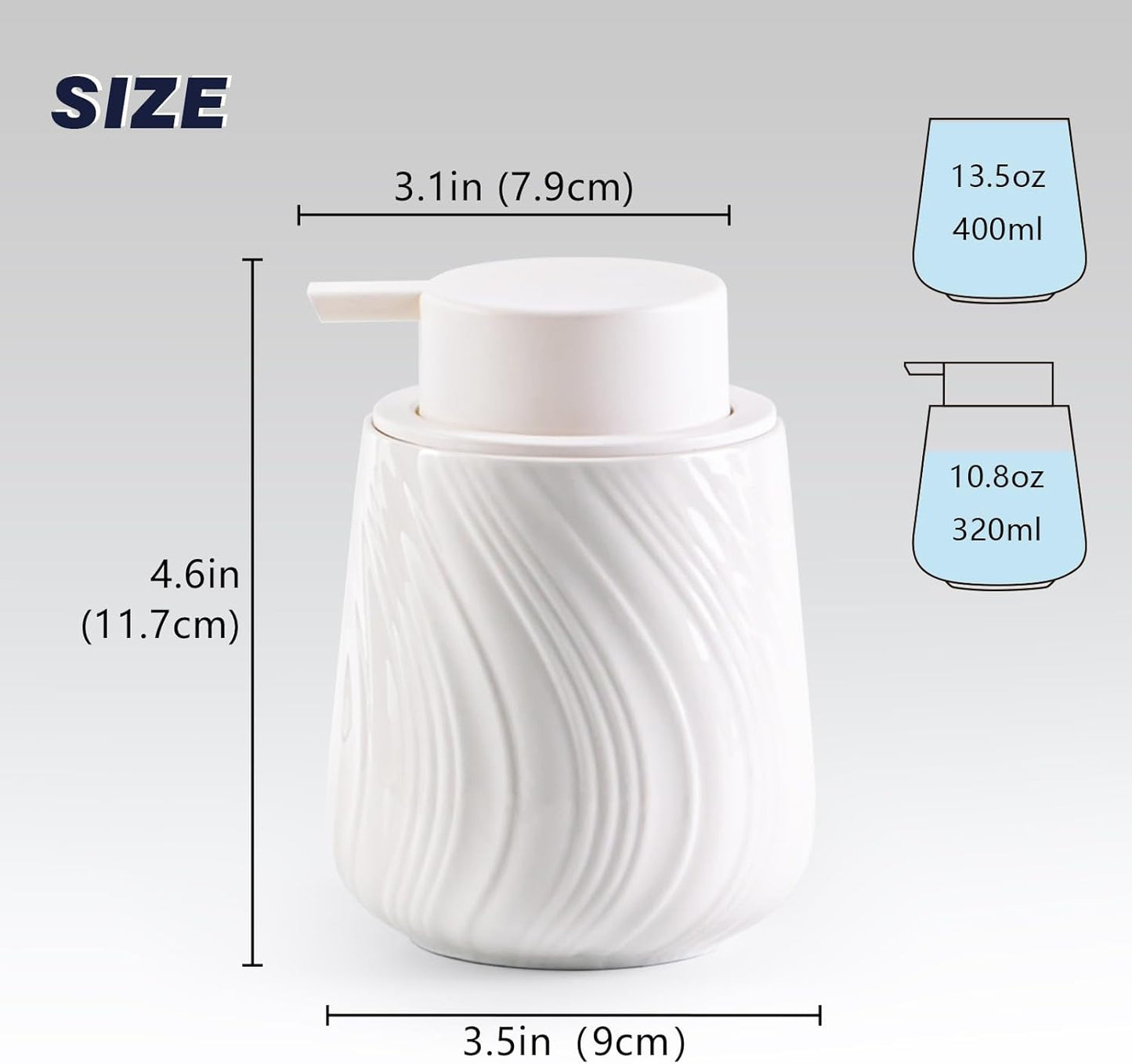 soap Dispenser Ceramic Lotion Dispenser with Easy-to-Press Pump for Bathroom 13.5 oz refillable Liquid Hand soap Dispenser for Hand sanitizers (Liquid-White)