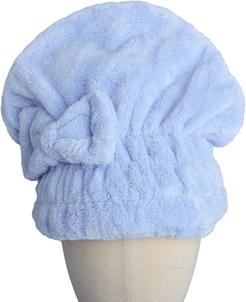 HOPESHINE Microfiber Hair Towel Cap for Women Wet Short or Long Curly Hair Super Absorbent Quick Dry Turbans Anti Frizz Great Gift for Women and Girls (Blue+Grey, 2)
