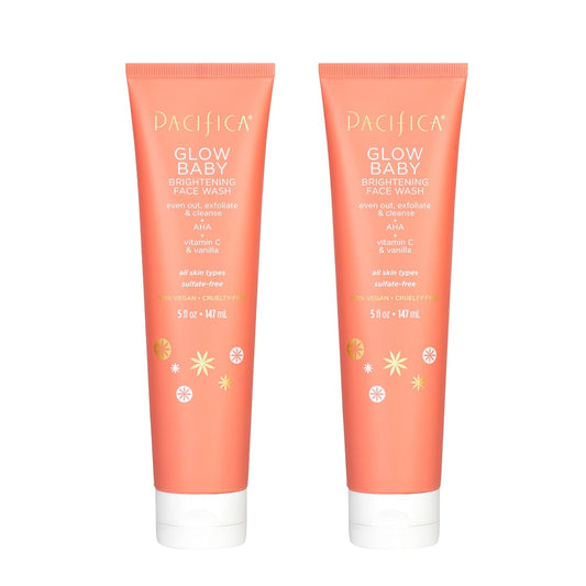 Pacifica Beauty Glow Baby Brightening Face Wash Set, Skincare, Face Cleanser, Exfoliator, AHA, Even Skin Tone, VItamin C, Vanilla, Sulfate and Paraben Free, Vegan, 5 fl oz Each (Set of 2)