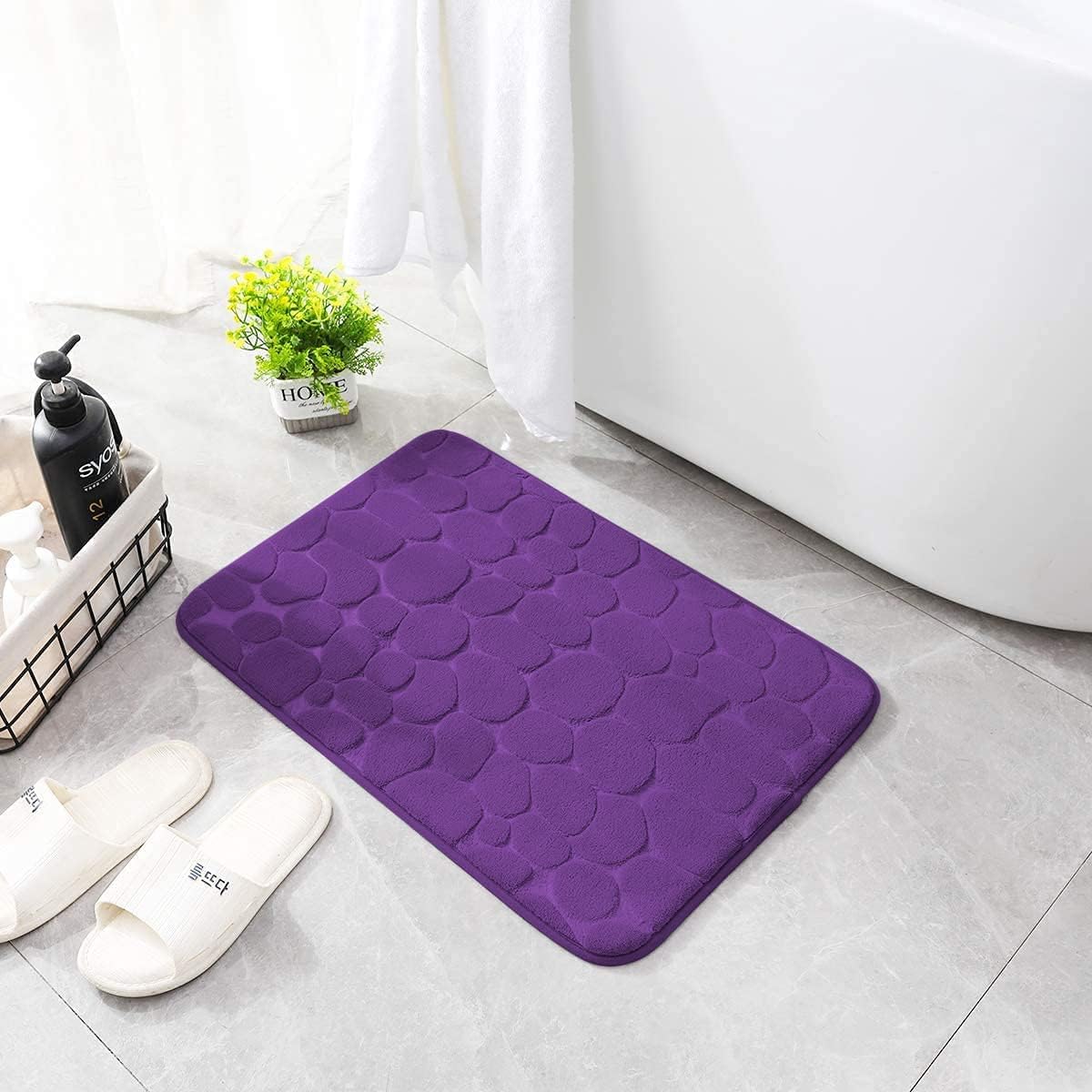 YIHOUSE Memory Foam Bath Mat Cobblestone Bathroom Rugs Super Water Absorbent Bath Mats for Bathroom Machine Washable Bath Rugs(17 x 24,Eggplant)