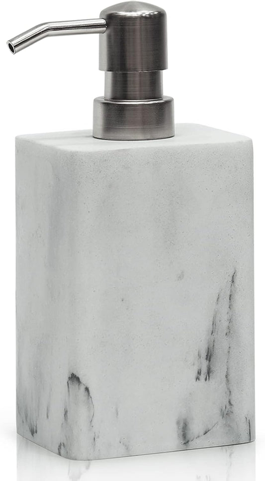 15Oz Marble Style Resin Soap Dispenser,Suanti Hand Soap Dispenser for Bathroom and Kitchen Sink,Decorative White Soap Dispenser Bottle with Easy-Press Pump for Liquid Dish Soap,Lotion-Refillable