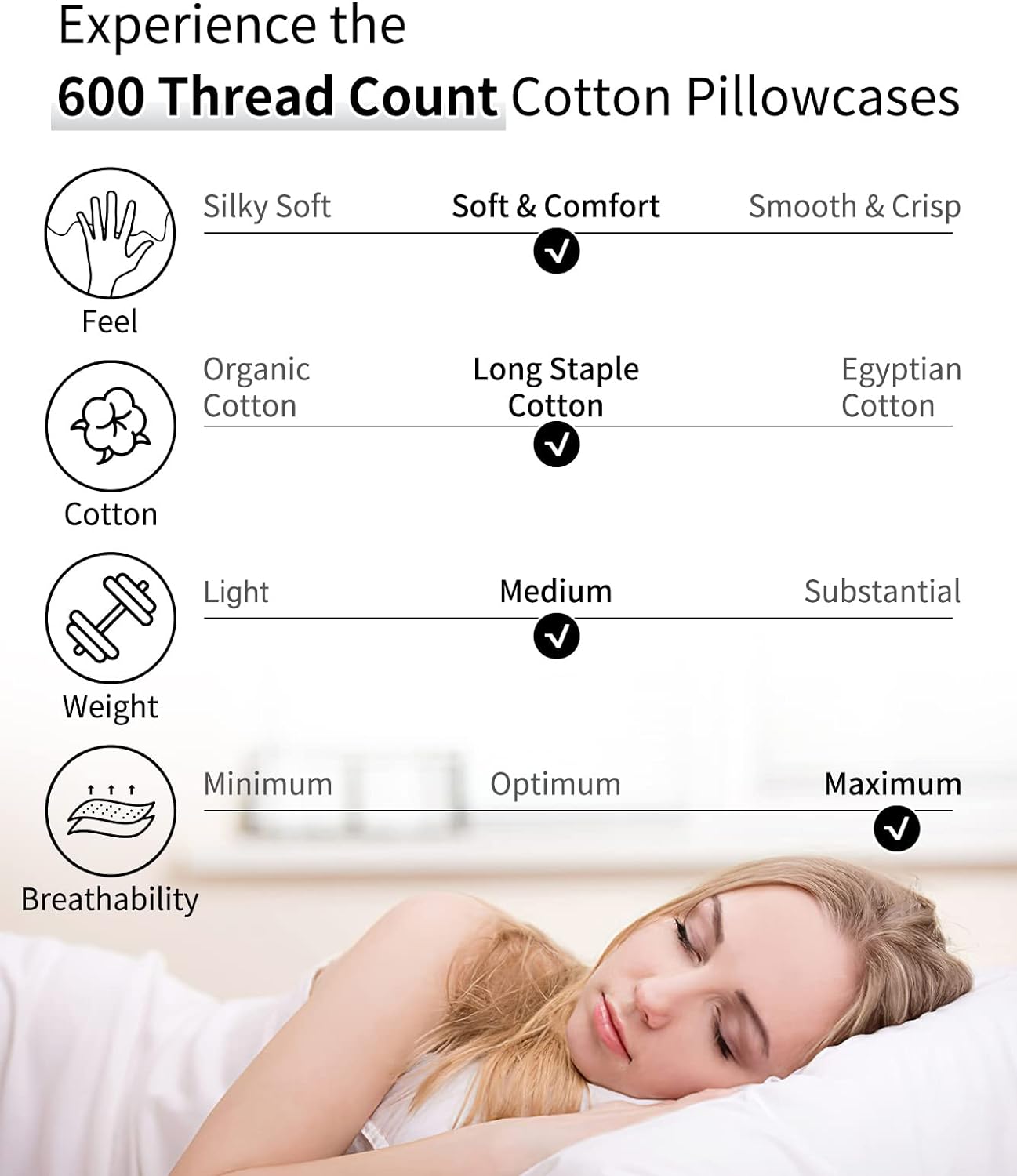 Warmstar Cotton Pillow Cases King Size Set of 2, 600 Thread Count Pillowcases 20x36 Inches, Soft Long Staple Cotton Pillowcases Breathable with Envelope Closure,Lavender