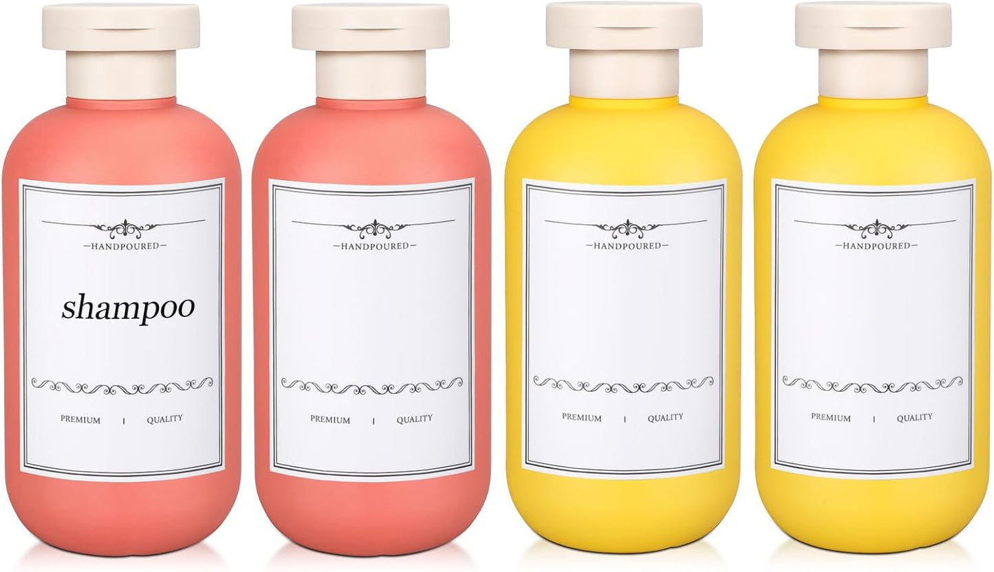 4 PACK 6.8 oz Plastic Travel Shampoo Bottles, Refillable Flip Cap Squeeze Bottles for Toiletries, Large Leakage-proof Travel Shampoo and Conditioner Container