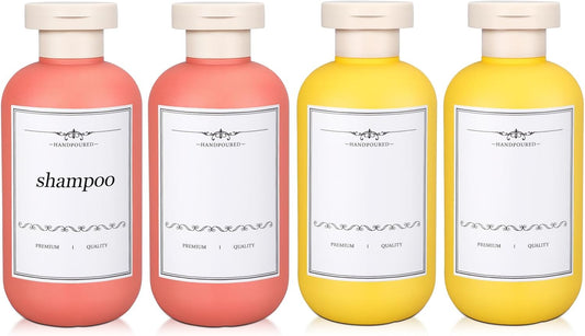 4 PACK 6.8 oz Plastic Travel Shampoo Bottles, Refillable Flip Cap Squeeze Bottles for Toiletries, Large Leakage-proof Travel Shampoo and Conditioner Container