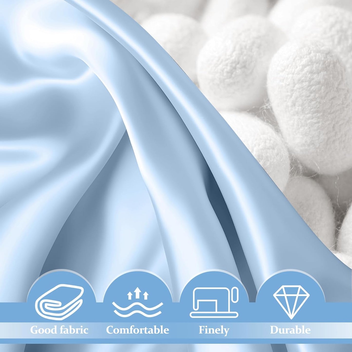 2 Pack 100% Pure Silk Pillowcase for Hair and Skin, Both Sides Mulberry Silk Pillowcases with Hidden Zipper, Cooling Pillowcase 19 Momme, 600 Thread Silk Pillow Cases Queen Size, Light Blue