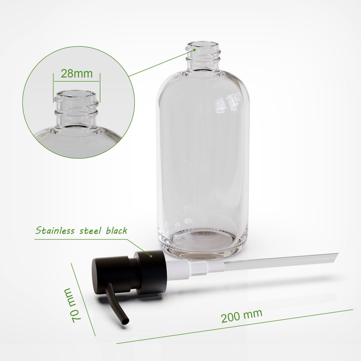 16oz Empty Stainless Steel Pump Bottles Dispenser 2 Pack Clear Refillable Pump Bottle for Shampoo, Liquid Soap, Massage Oil