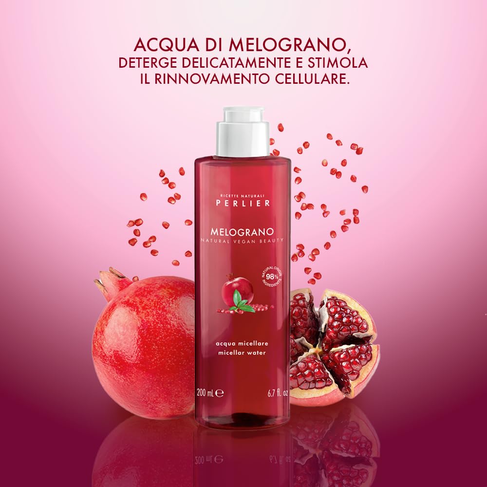 Perlier Pomegranate Micellar Cleansing Water - Gentle Makeup Remover & Skin Refresher - Hydrating & Antioxidant-Rich Formula - 6.7 fl oz