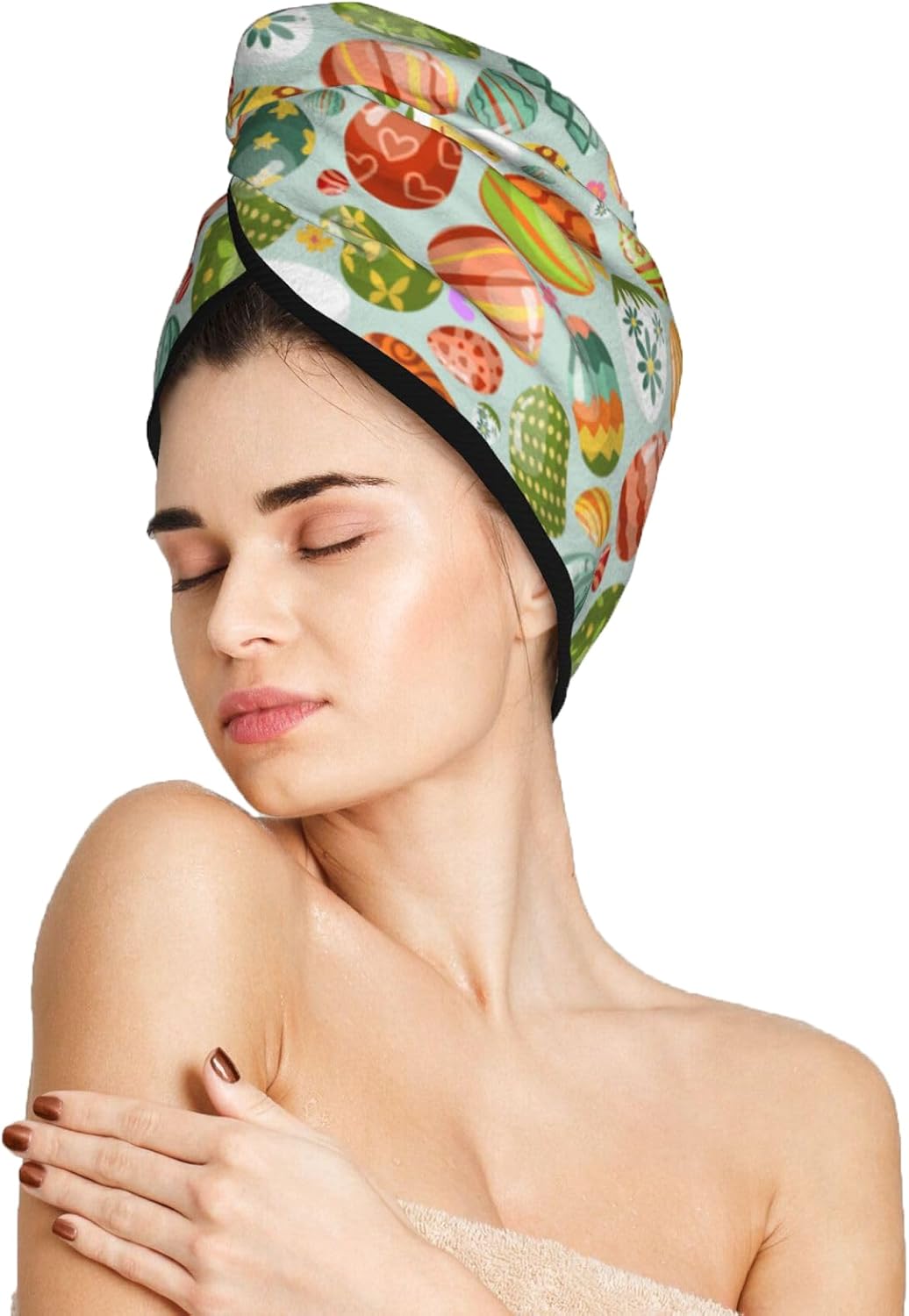 Easter Hair Towel Wrap Microfiber Fast Drying Hair Turban with Buttons for Women Drying Curly, Long & Thick Hair