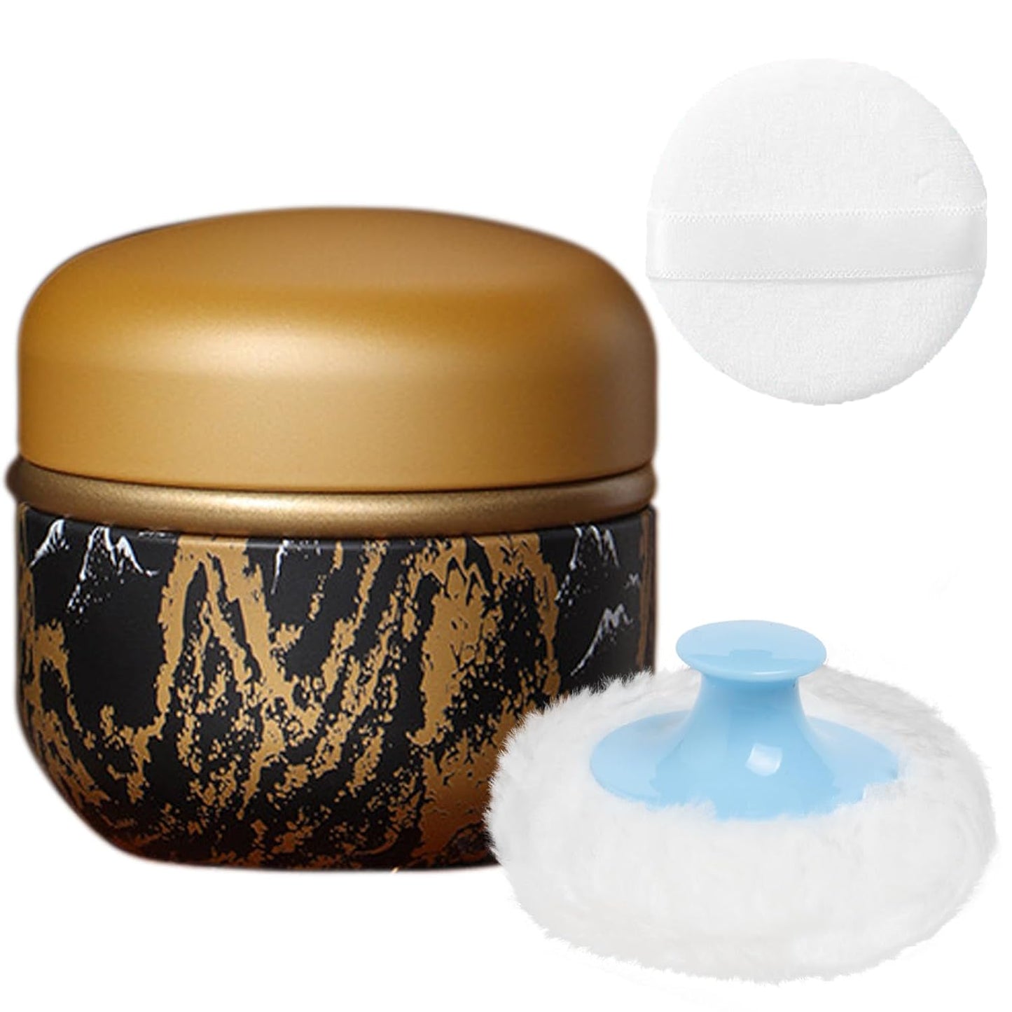 Powder Puff and Powder Container for Body Dusting Powder Case with Puff for Baby and Women,Loose Powder Containers with Puff for Travel (Black Gold)