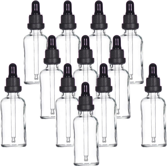 YIZHAO Clear Glass Dropper Bottle 2oz, Tincture Bottles with Glass Dropper, for Essential Oils, Aromatherapy, Cosmetic, Laboratory, Pharmacy, Liquids, Travel –12 Pcs