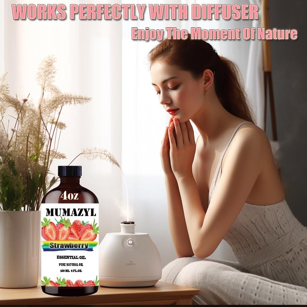 Strawberry Essential Oil, Strawberry Oil 4 Fl Oz 120ML for Diffuser Humidifier Yoga Cleaning DIY Candle Soap Making Essential Oils
