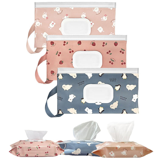 3 Pack Baby Wipes Dispenser,Reusable Portable Wipe Holder,Travel Wipes Pouch Baby Wipes Containe,Wet Wipe Bag for Baby or Personal