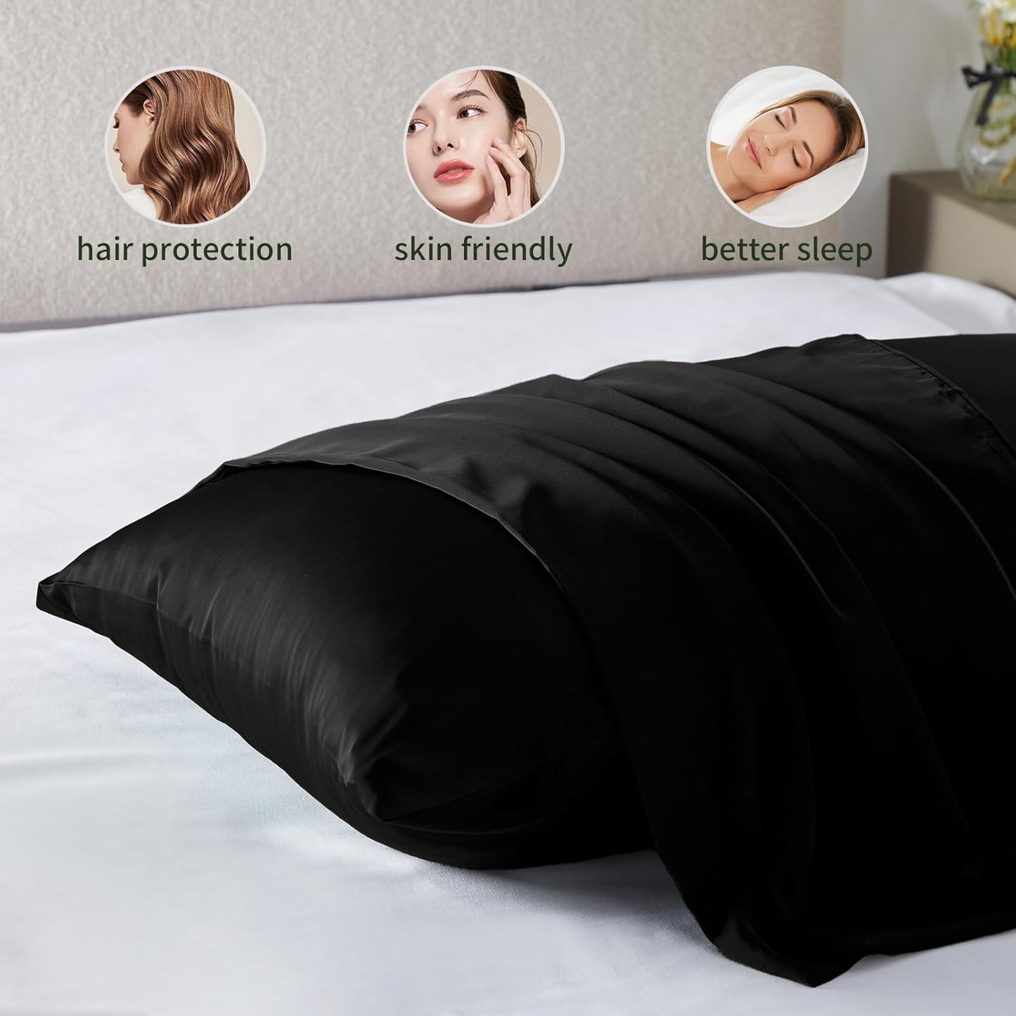 Silk Pillow Cases for Hair and Skin Mulberry Silk Pillow Cases Soft Breathable Both Sided Natural Silk Pillowcase with Zipper Beauty Sleep Silk Pillow Cases 1 Pack for Gift (Standard, Black)