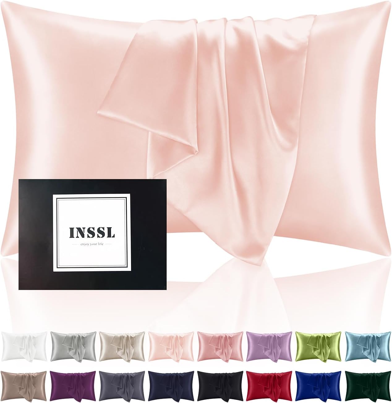 INSSL Silk Pillowcase for Women, Mulberry Silk Pillowcase for Hair and Skin and Stay Comfortable and Breathable During Sleep. (Pink, 20"×36")