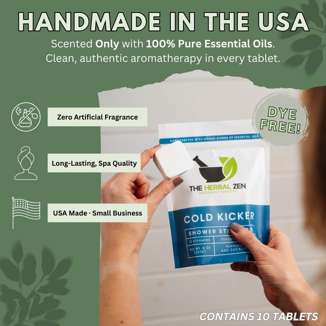 Cold Kicker Shower Steamers Aromatherapy for Sinus Relief - USA Made - Peppermint & Eucalyptus Shower Bomb Tablets – Self Care Gifts for Women and Men – Soothing Natural Essential Oils (10 Pack)