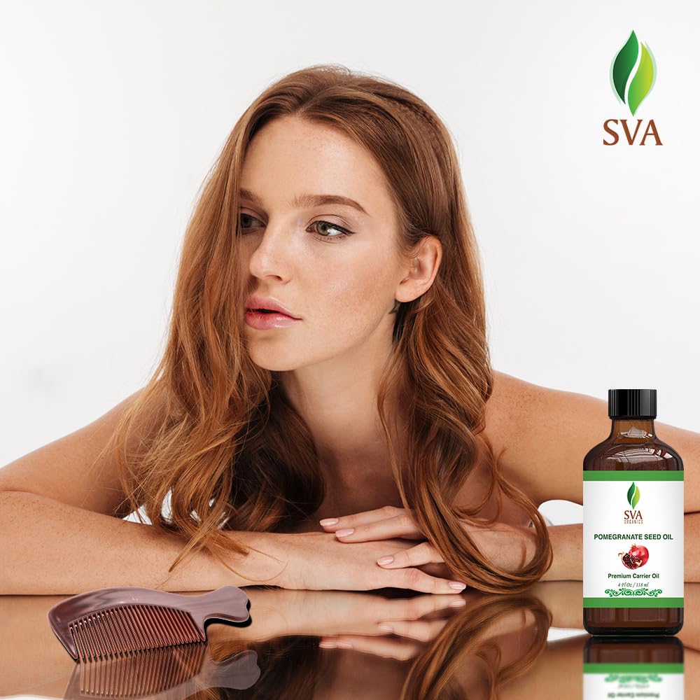 SVA Pomegranate Seed Organic - 4 Fl Oz – 100% Natural Cold Pressed Organic Pomegranate Oil - for Face, Skin Care, Hair Care, Scalp Massage & Body Massage – Carrier Oil with Dropper