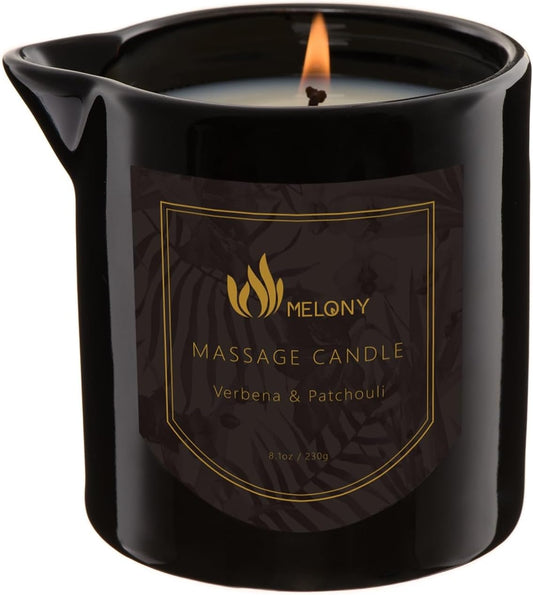 MELONY Massage Oil Candle for Pure Relaxation- 8.1 oz- Moisturizing Essential Oil Body Massage Candle for Home Spa- Amazing Gift for Women & Men (Verbena & Patchouli)