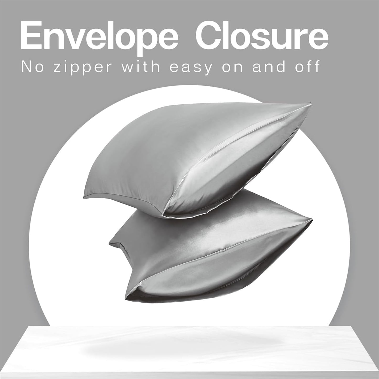 MR&HM Satin Pillowcase for Hair and Skin, Silk Satin Pillowcase 2 Pack, King Size Pillow Cases Set of 2, Silky Pillow Cover with Envelope Closure (20x40, Silver Grey)