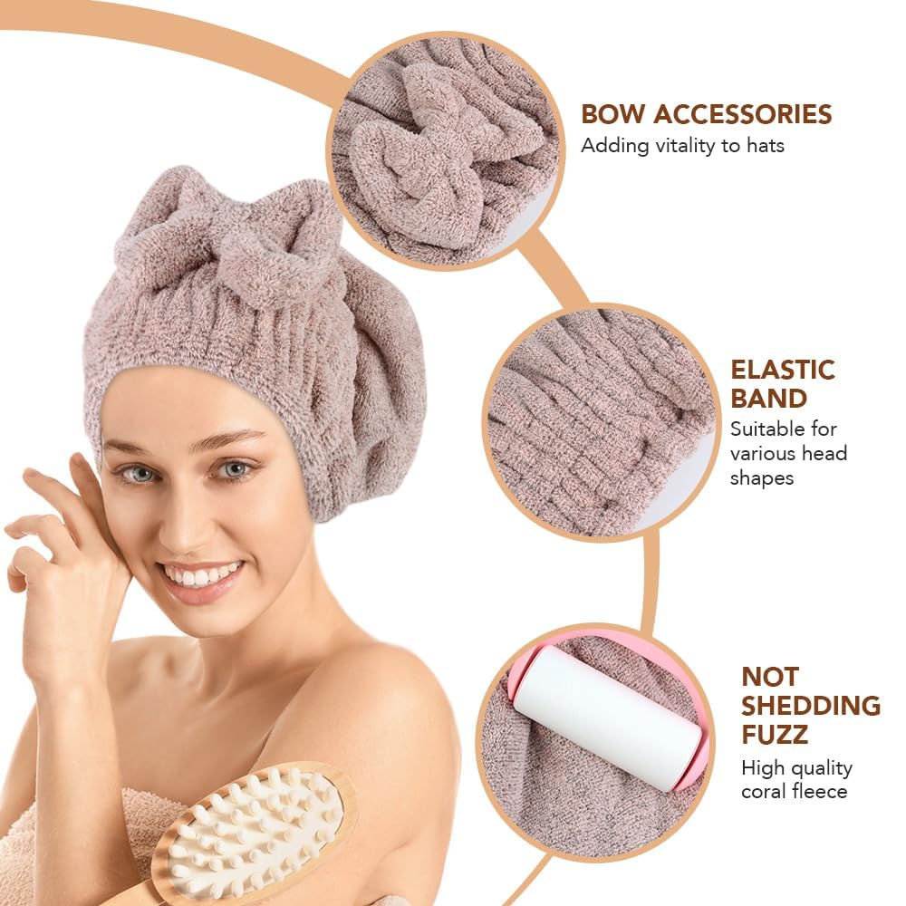 SUNLAND Large Microfiber Hair Drying Caps with Bow knot Fast Drying Shower Cap Soft and Absorbent hairWrap Hair Turban Bath Caps for Curly Thick and wet Hair 11 X 13.4 inch 2 Pack Multicolor