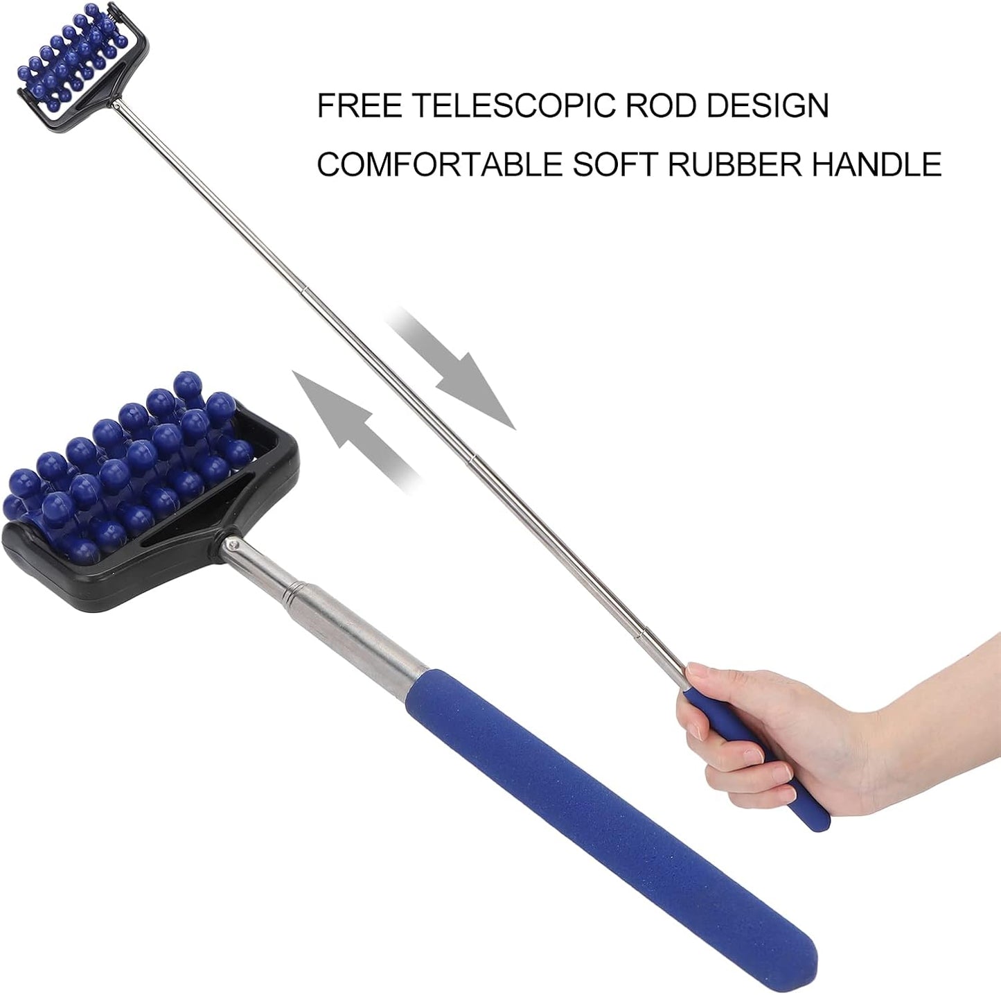 ZJchao Back Scratchers, Telescopic Massager Back Muscle Roller Adjustable Back Head Arm Scratch Roller for Muscle Relax Portable Extended Scraper Telescoping Backscratchers for Men Women(Navy Blue)