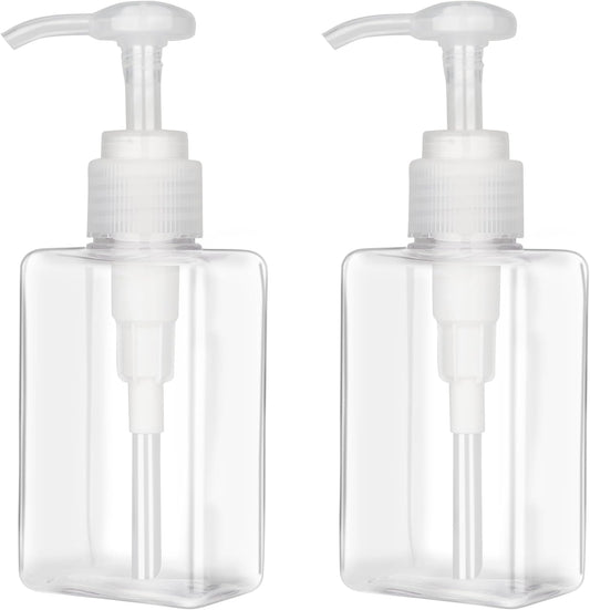 150ml (5.1oz) Pump Bottle Dispenser Jansburg 2 Pack Refillable Flat Square Plastic Lotion Dispenser Leakproof Empty Lotion Pump Bottle for Essential Oil Soap Lotion Shampoo Clear