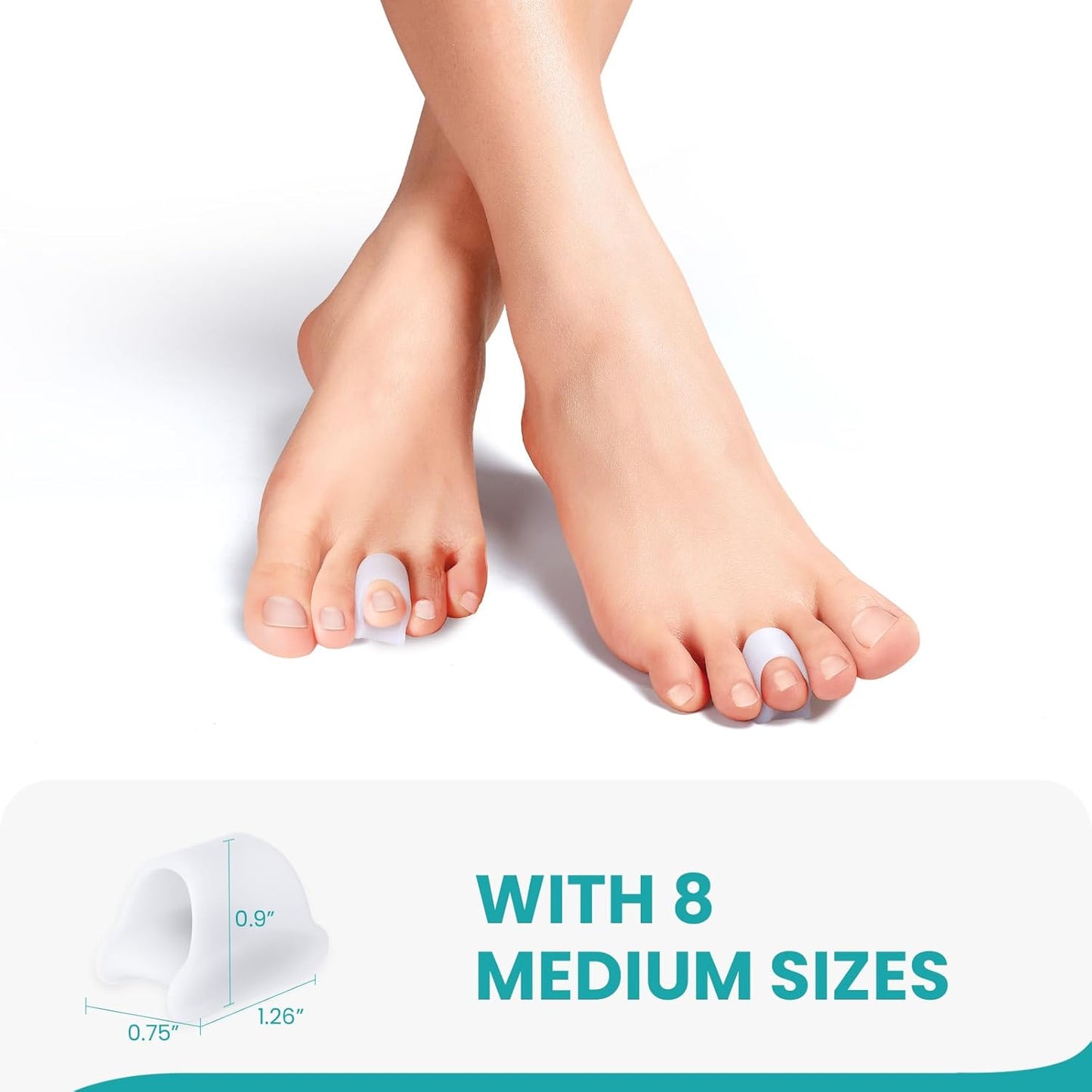 Hammertoe Corrector for Women - Soft Gel Toe Straighteners - Realign Bent, Curled, Crooked, Claw, Bunion, Hammer Toes - Toe Corrector for Men（8 Count, Medium, White）