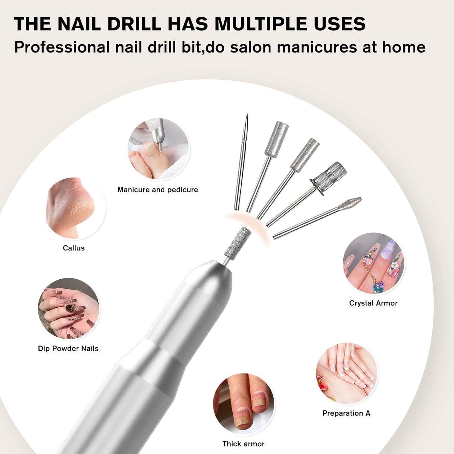 Electric Nail Drill, 35000RPM Nail Drill, Professional Rechargeable Nail File for Acrylic Nails Gel Polishing Removing,Efile Nail Kit for Manicure Salon Home