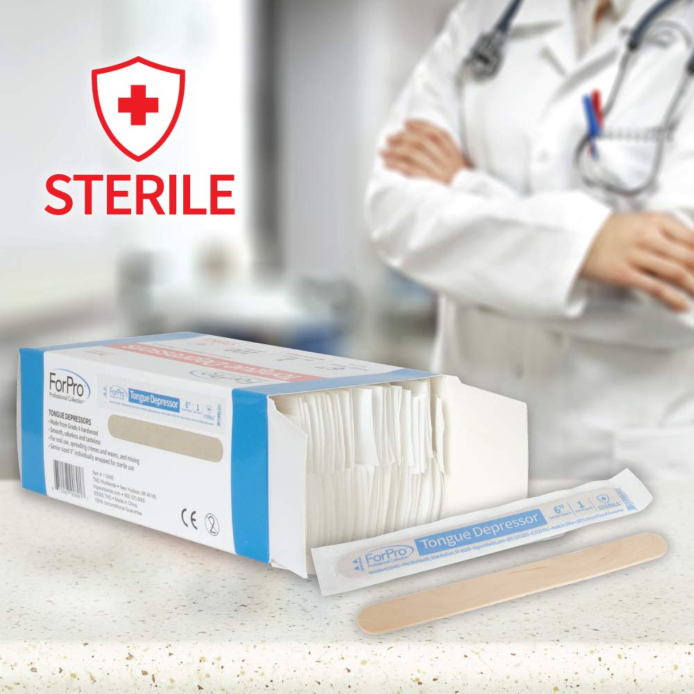 ForPro Professional Collection Senior Tongue Depressors, Large Wax Applicator Sticks, 6" Senior Sized, Sterile, Individually-Wrapped, 100-Count" (Pack of 2)