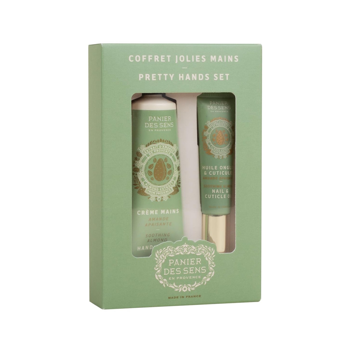Panier des Sens - Pretty Hands Set - Almond Mini Hand Cream + Nail & Cuticle Oil - 97% Natural, Shea Butter & Sweet Almond - Travel Gift Set for Dry, Cracked Hands - French Skincare Holiday Gift