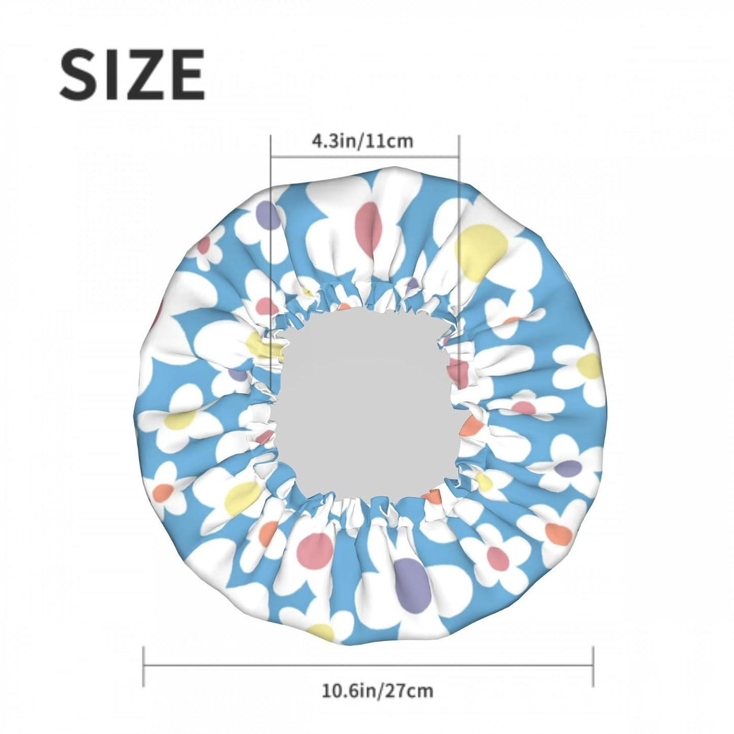 Blue Floral Nature Double Layer Waterproof Shower Cap for Women Reusable Bath Cap for All Long Hair Lengths Soft Bath Shower Hat