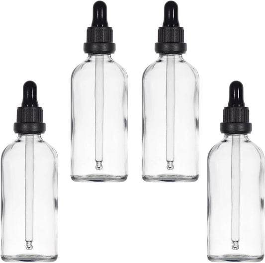 YIZHAO Clear Glass Dropper Bottle 4oz, Tincture Bottles with Glass Dropper, for Essential Oils, Aromatherapy, Cosmetic, Laboratory, Pharmacy, Liquids, Travel –4 Pcs