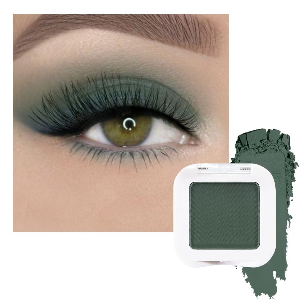 evpct Dark Green Matte Single Eyeshadow Palette, Forest Green Cream Eye Shadow Palette Makeup Singles for Older Women Matte, High Pigment Long Lasting Mini Monochrome Eyeshadow Sombra Para Ojos, 16