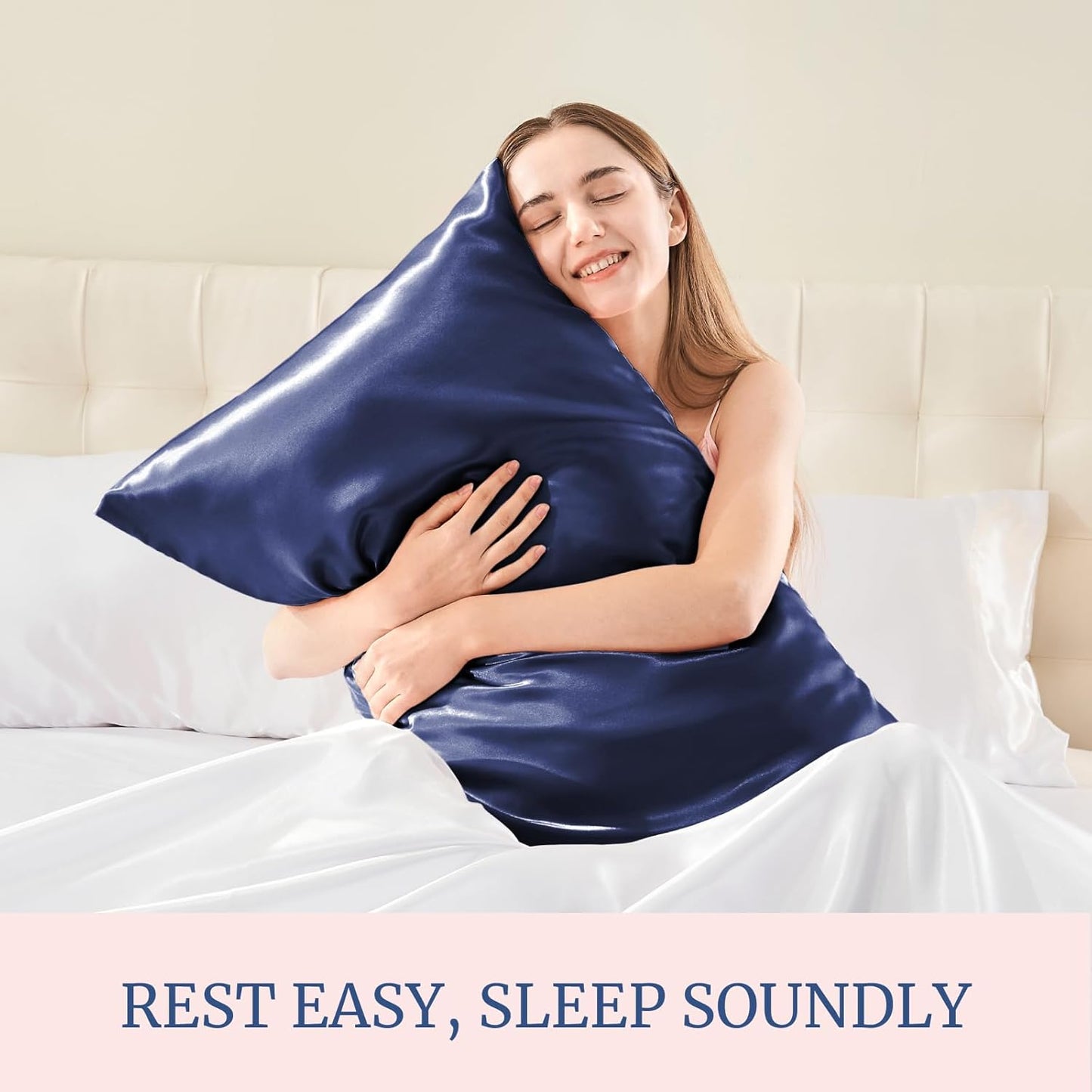 BEDELITE Satin Pillowcase for Hair and Skin, Super Soft and Cooling Similar to Silk Pillow Cases 2 Pack with Envelope Closure, Gift for Women Men(20"x36" King Size, Navy)