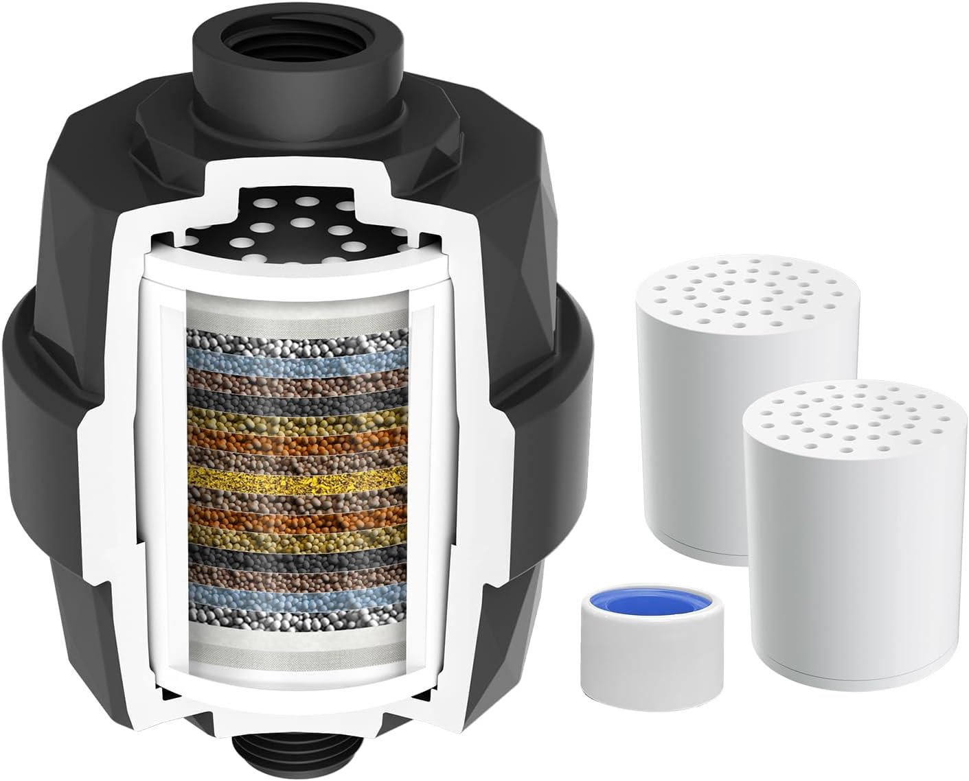 Hibbent Shower Filter for Hard Water, High Output Shower Head Filter to Remove Chlorine and Fluoride, 20 Stage Showerhead Filter, Shower Water Filter with 2 Replaceable Filter Cartridges, Matte Black