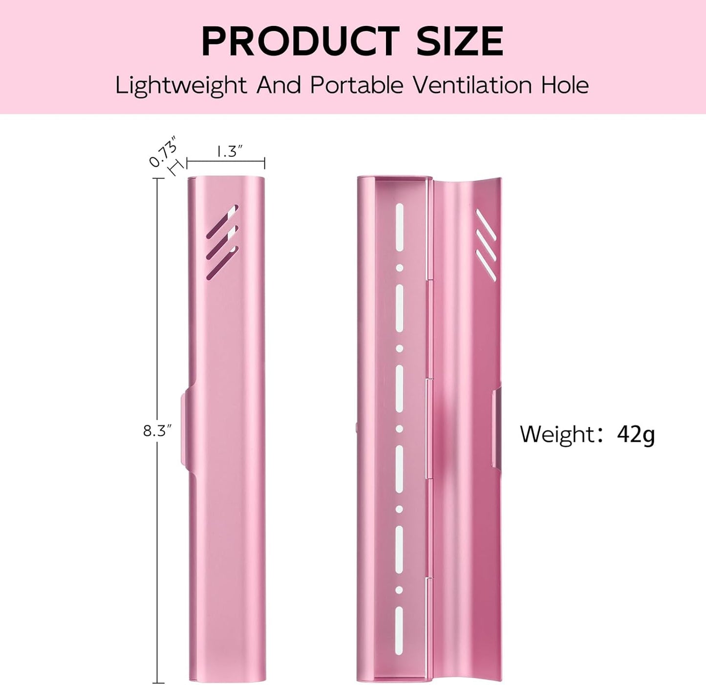 Travel Toothbrush Case, Portable Toothbrush Holder, Durable Aluminum Toothbrush Storage Box, Small Breathable Manual Toothbrush Container for Traveling, School, Camping, Business Trip - Pink