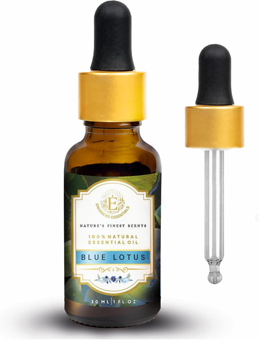 Luxurious Blue Lotus Essential Oil by Enhanced Essentials|with Glass Dropper|Concentrated Essential Oil for Diffusers,Skin Care,Aromatherapy,Bath,Massage,Perfume,Soap & Candle Making| 1 fl oz (30 ml)