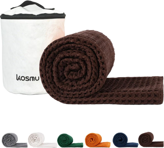 Luxury Japanese Cotton Waffle Bath Towel | Plush, Absorbent, and Quick Dry | Free Storage Bag Included (Dark Cocoa, Bath Sheet, 67" x 34")