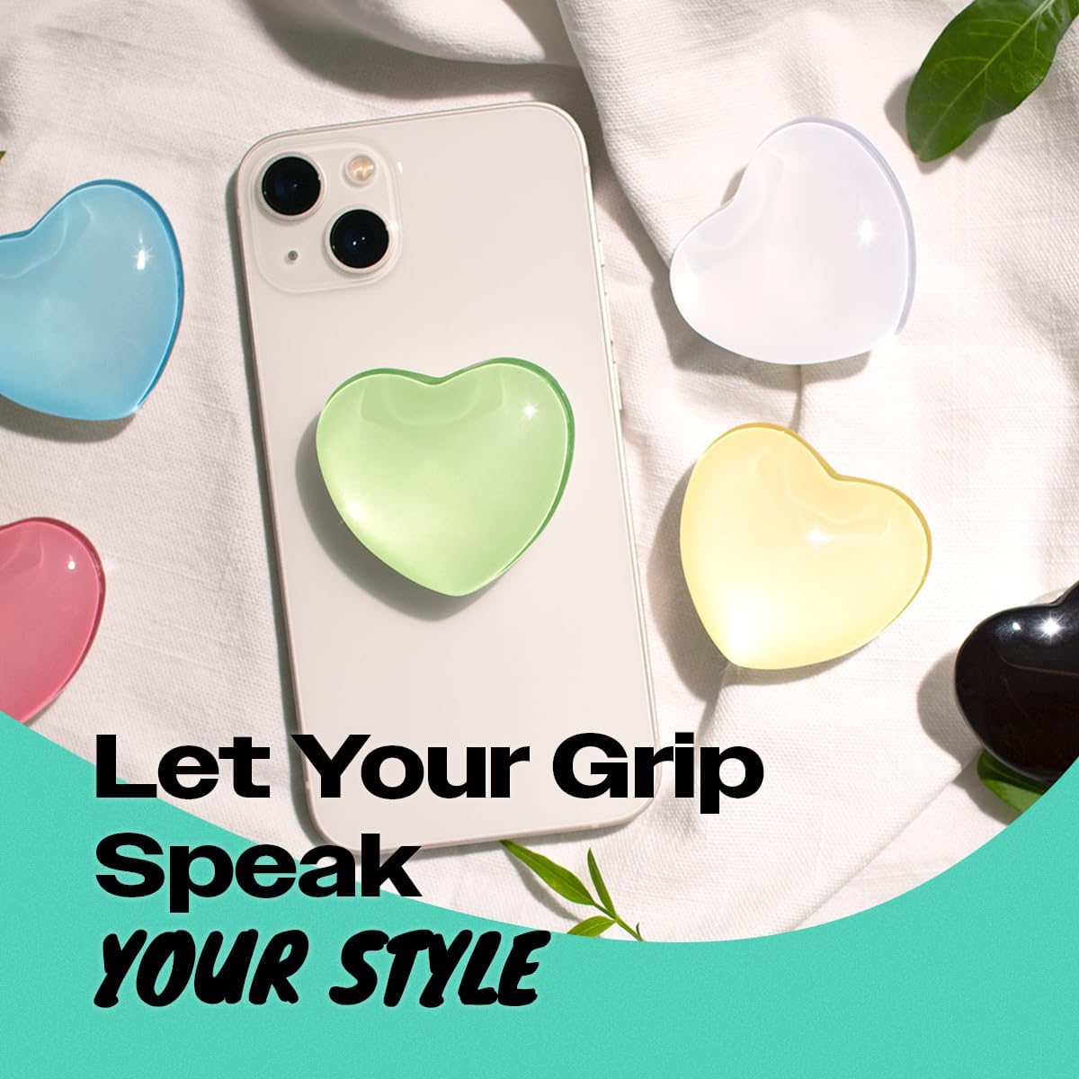 OnTheGrip Cute Glass Heart Design Collapsible Expandible Mobile Phone Grip Stand Holder for Smartphone Tablet Cell Phone Accessory (Yellow)