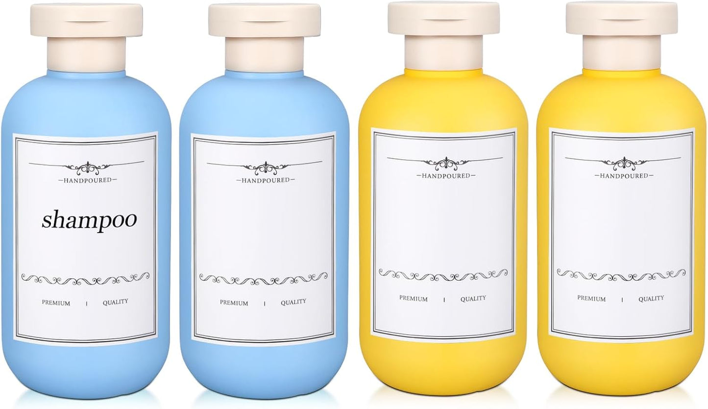 4 PACK 6.8 oz Plastic Travel Shampoo Bottles, Refillable Flip Cap Squeeze Bottles for Toiletries, Large Leakage-proof Travel Shampoo and Conditioner Container