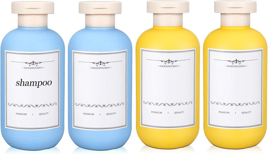 4 PACK 6.8 oz Plastic Travel Shampoo Bottles, Refillable Flip Cap Squeeze Bottles for Toiletries, Large Leakage-proof Travel Shampoo and Conditioner Container