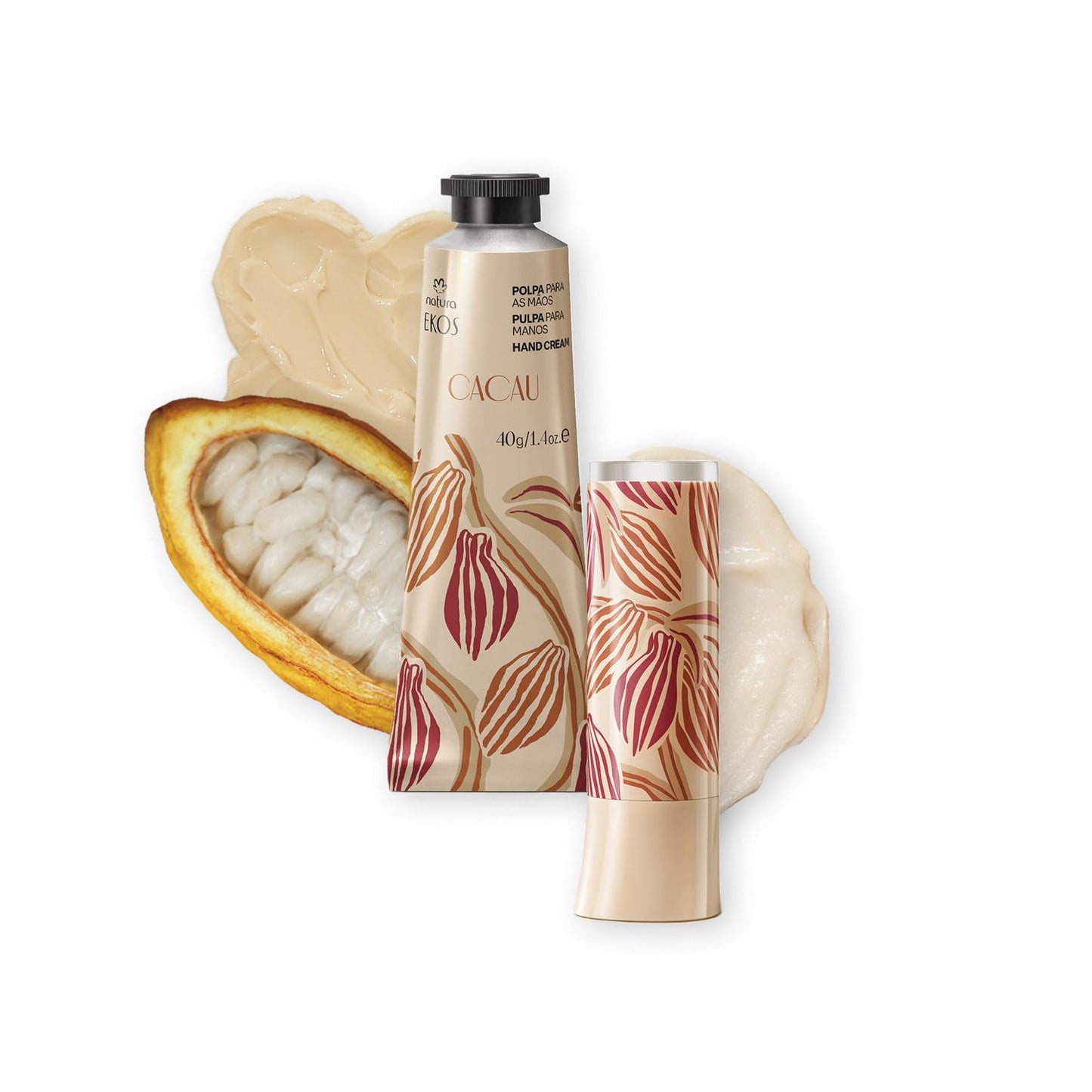 natura Ekos Cacau Hand Cream and Lip Balm Kit - Collagen Boosting Hand Cream & Moisturizing Lip Balm - Vegan - Brazilian Beauty Secrets - Self Care