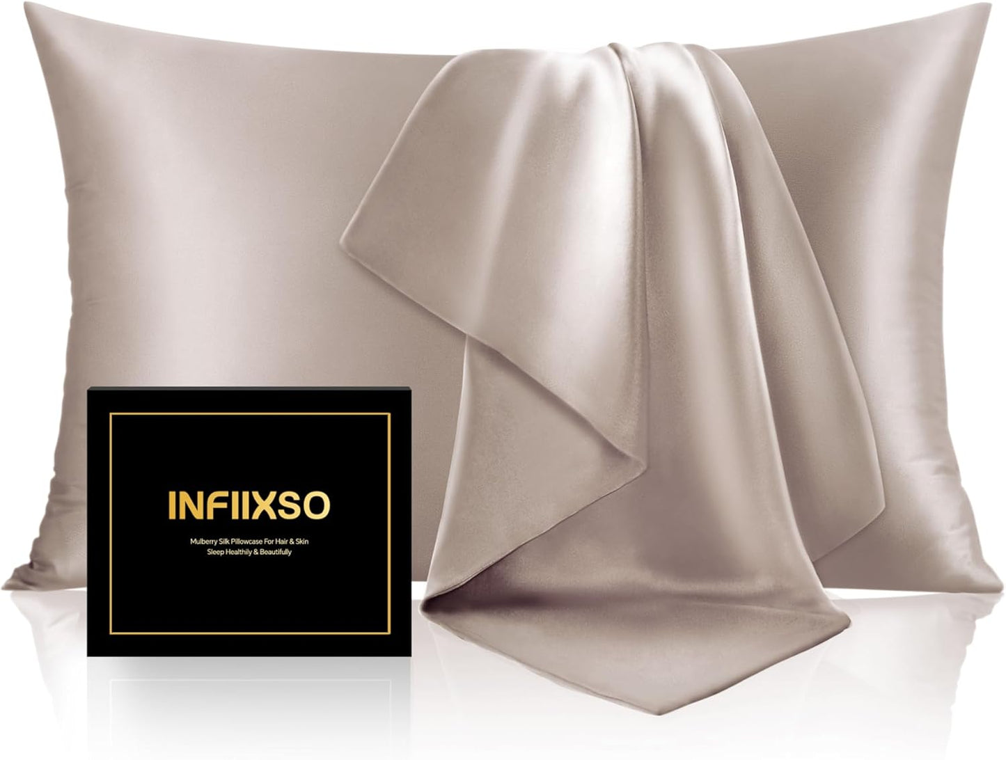 INFIIXSO Silk Pillow Cases 2 Pack Standard Size, Ultra Smooth & Soft Mulberry Silk Pillow Case for Hair and Skin, Breathable Cooling Silk Pillowcase with Hidden Zipper (Caramel, 20x26 Inches)