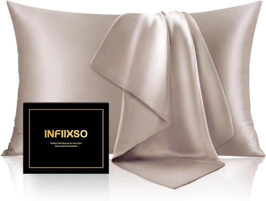 INFIIXSO Mulberry Silk Pillowcase for Hair and Skin, Silk Pillow Cases King Size with Hidden Zipper 20x40 Inches, Extraordinary Smooth and Soft Cooling Pillow Cases for Hot Sleepers(Caramel, 1 Pack)