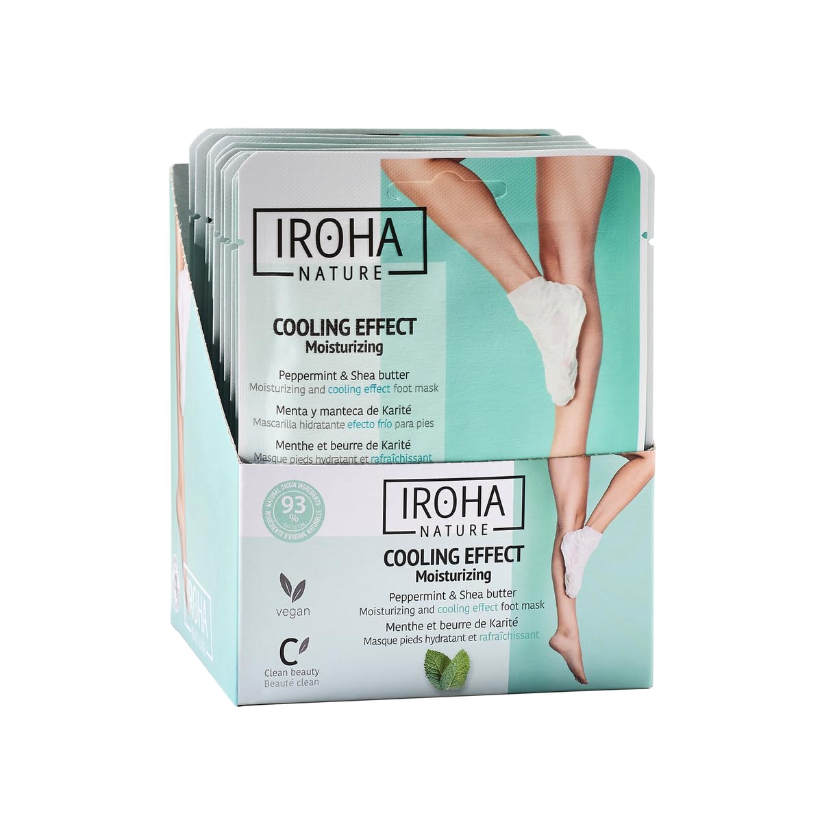 IROHA NATURE Relaxing Foot Mask Socks | 15 Pairs | Peppermint & Shea Butter | Intensive Treatment for Tired Feet | Cooling Effect | Natural & 100% Vegan | Moisturizing Foot Mask